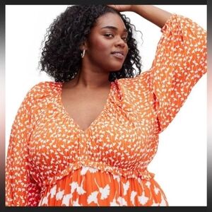 NWT Women's V-Neck Ginkgo Cherry Tomato Maxi Dress - DVF for Target SZ 1X